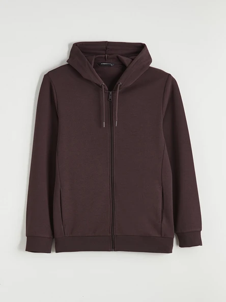 LCWAIKIKI Basic Mürdüm Kapüşonlu Erkek Fermuarlı Sweatshirt - Resim 6