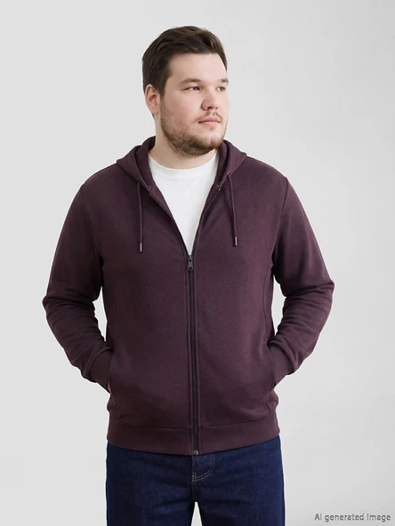LCWAIKIKI Basic Mürdüm Kapüşonlu Erkek Fermuarlı Sweatshirt - Resim 2