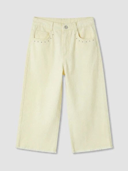 LCW Kids Sarı Taşlı Geniş Paça Kız Çocuk Jean Şortolon ürün görseli 1