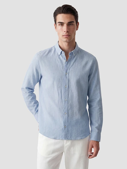 LCW Vision Mavi Regular Fit Keten Karışımlı Erkek Gömlek ürün görseli 1