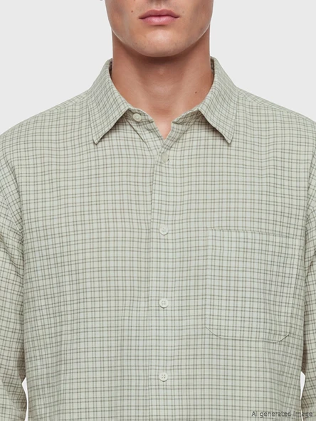 LCW Vision Bej Regular Fit Ekose Erkek Gömlek - Resim 3