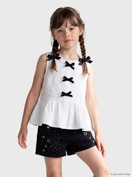 LCW Kids Beyaz Fiyonk Detaylı Fırfırlı Kız Çocuk Gömlek ürün görseli 1
