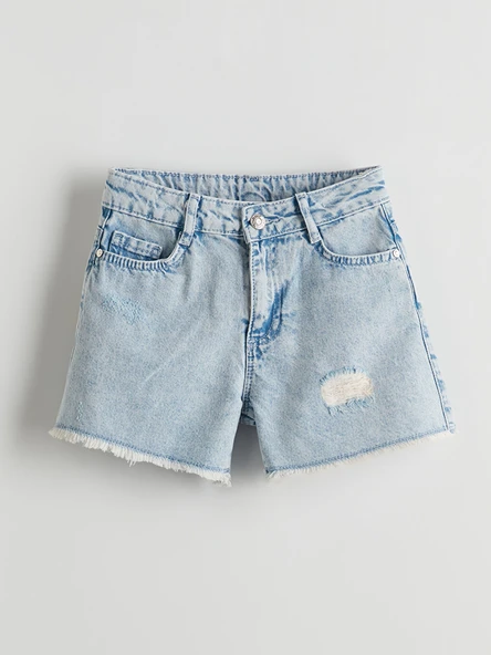 LCW Kids Mavi Beli Ayarlanabilir Lastikli Kız Çocuk Jean Şort ürün görseli 1