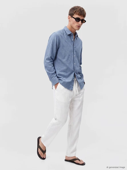 LCW Vision Mavi Regular Fit Armürlü Erkek Gömlek - Resim 2