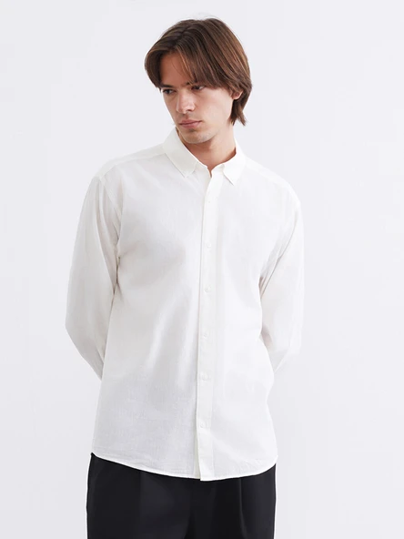 LCW Vision Beyaz Regular Fit Keten Karışımlı Erkek Basic Gömlek ürün görseli 1