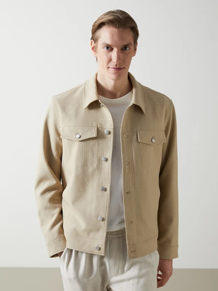 LCW Vision Bej Slim Fit Gömlek Yaka Erkek Ceket ürün görseli 1