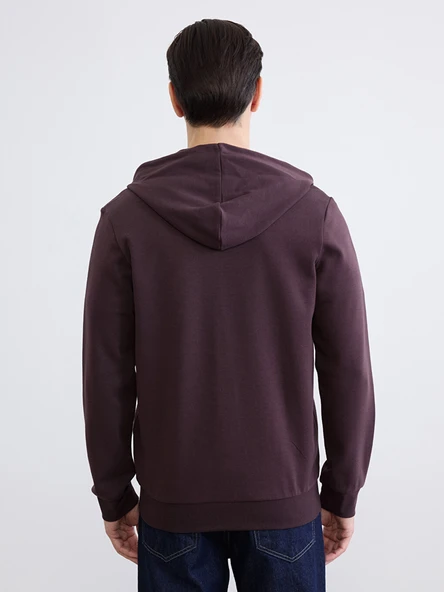 LCWAIKIKI Basic Mürdüm Kapüşonlu Erkek Fermuarlı Sweatshirt - Resim 5