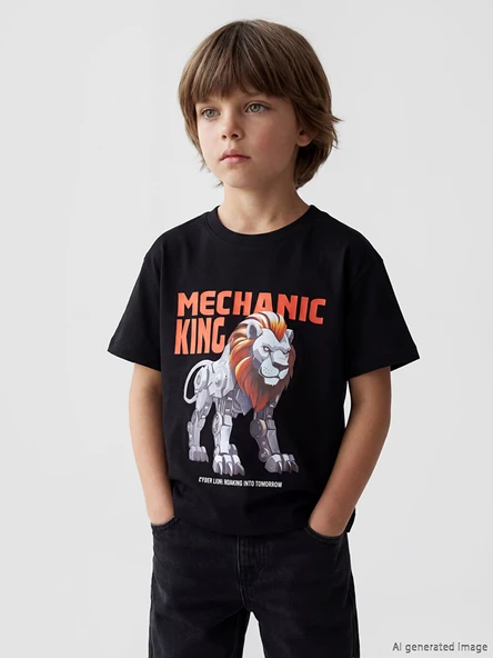 LCW Kids Siyah Baskılı Erkek Çocuk Tişört 2'li ürün görseli 1