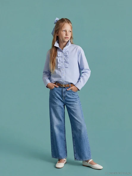 LCW Kids İndigo Wideleg Kız Çocuk Jean Pantolon ürün görseli 1