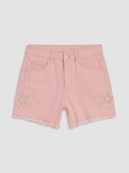 LCW Kids Pembe Taş İşlemeli Kız Çocuk Jean Şort ürün görseli 1