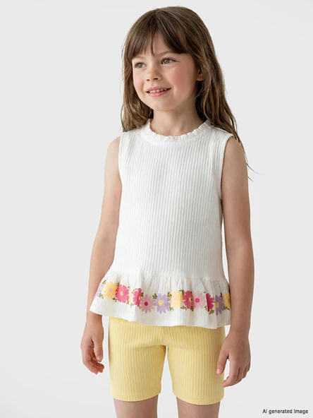 LCW Kids Beyaz Çiçekli Fırfırlı Kız Çocuk Müslin Bluz ürün görseli 1