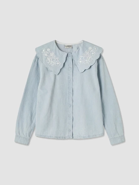 LCW Kids İndigo Bebe Yaka Kız Çocuk Jean Gömlek ürün görseli 1