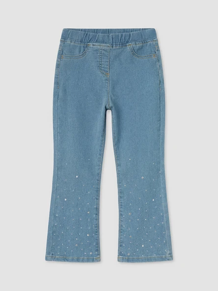 LCW Kids İndigo Slim Fit Taş İşlemeli Kız Çocuk Jean Pantolon ürün görseli 1