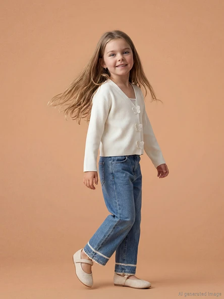 LCW Kids Mavi Dantel Detaylı Kız Çocuk Jean Pantolon ürün görseli 1