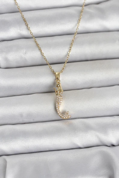 Nevamel® 316L Çelik Zincir Gold Renk Zirkon Taşlı Deniz Kızı Model Kadın Kolye 5886 ürün görseli 1