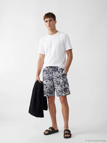 LCW SWIMWEAR Lacivert Diz Hizası Boy Desenli Erkek Deniz Şortu ürün görseli 1