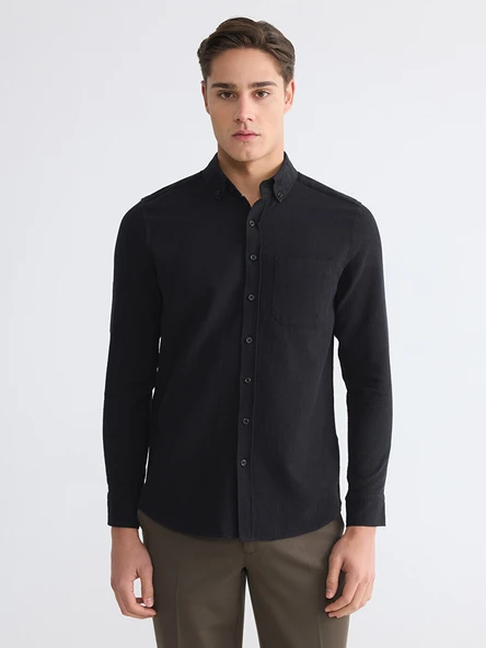 LCWAIKIKI Classic Siyah Regular Fit Armürlü Erkek Gömlek ürün görseli 1