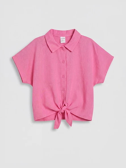 LCW Kids Pembe Bağlama Detaylı Poplin Kız Çocuk Gömlek ürün görseli 1