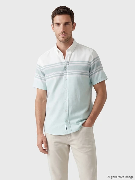 LCWAIKIKI Classic Yeşil Regular Fit Armürlü Erkek Gömlek ürün görseli 1