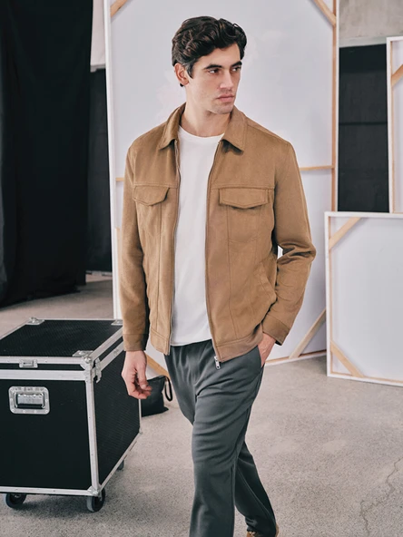 LCW Vision Kahverengi Slim Fit Gömlek Yaka Süet Erkek Ceket ürün görseli 1