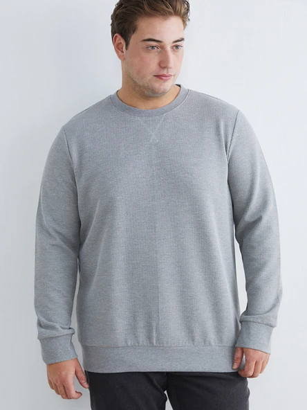 LCWAIKIKI Classic Gri Bisiklet Yaka Erkek Sweatshirt ürün görseli 1