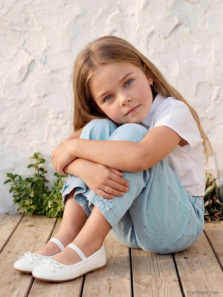 LCW Kids Mavi Beli Lastikli Fiyonklu Kız Çocuk Jean Pantolon ürün görseli 1