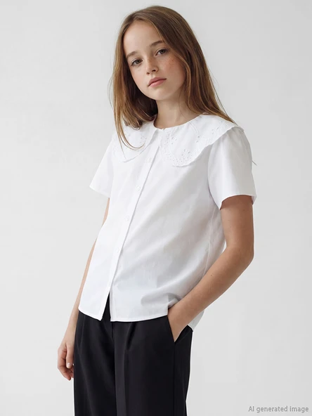 LCW Kids Beyaz Bebe Yaka Kız Çocuk Poplin Gömlek ürün görseli 1