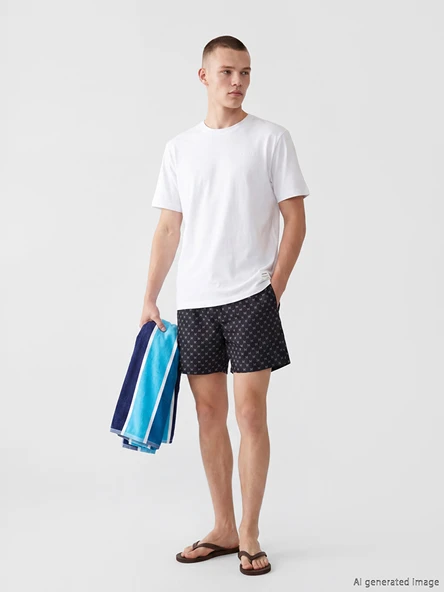 LCW SWIMWEAR Siyah Kısa Boy Desenli Erkek Deniz Şortu ürün görseli 1