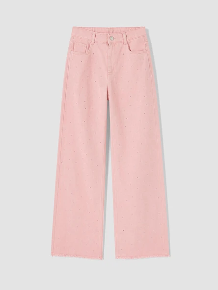 LCW Kids Pembe Wideleg Taşlı Kız Çocuk Jean Pantolon ürün görseli 1