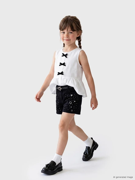 LCW Kids Siyah Taşlı Kız Çocuk Jean Şort ürün görseli 1