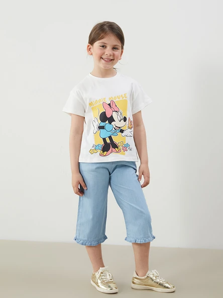 LCW Kids Mavi Beli Lastikli Kız Çocuk Jean Kapri ürün görseli 1