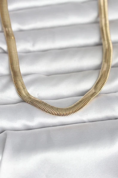 Nevamel® CM 14K Gold Renk Kalın Yassı Yılan Zincir Model 45 cm Kadın Kolye 5886 ürün görseli 1