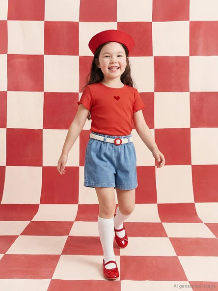 LCW Kids İndigo Beli Kemerli Kız Çocuk Jean Şort ürün görseli 1