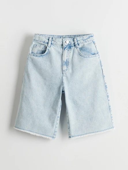 LCW Kids Mavi Beli Ayarlanabilir Lastikli Kız Çocuk Jean Şort ürün görseli 1