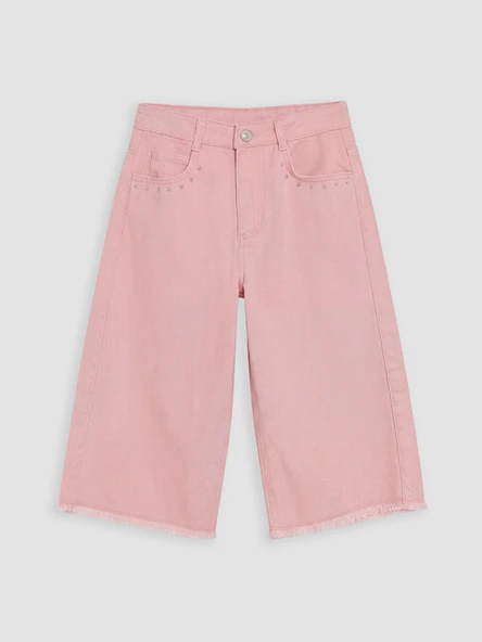 LCW Kids Pembe Taşlı Geniş Paça Kız Çocuk Jean Şortolon ürün görseli 1