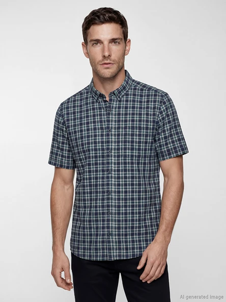LCWAIKIKI Classic Yeşil Regular Fit Ekose Erkek Gömlek ürün görseli 1