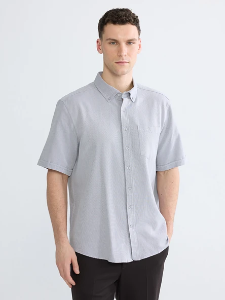 LCWAIKIKI Classic İndigo Regular Fit Armürlü Erkek Gömlek ürün görseli 1