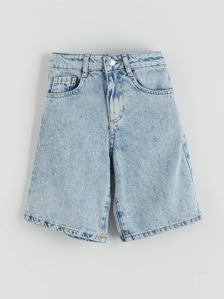 LCW Kids Mavi Taşlı Kız Çocuk Jean Şort ürün görseli 1