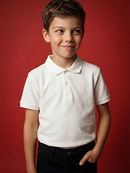 LCW Kids Beyaz Polo Yaka Erkek Çocuk Pike Tişört ürün görseli 1