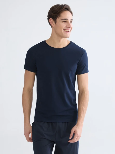 LC WAIKIKI Lacivert Slim Fit İnce Basic Tişört ürün görseli 1