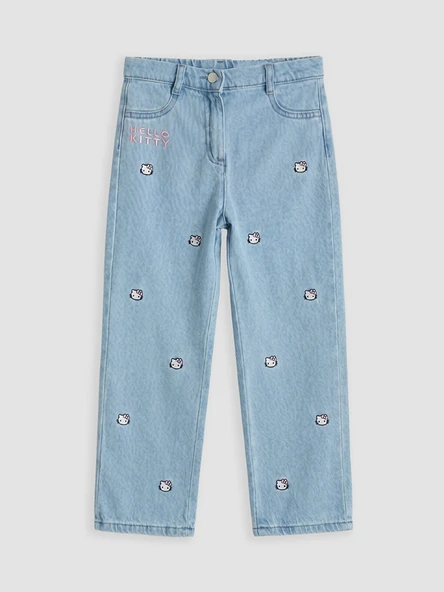 LCW Kids Mavi Hello Kitty Nakışlı Kız Çocuk Jean Pantolon ürün görseli 1