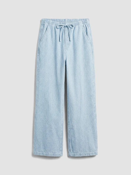 LCW Kids İndigo Geniş Paça Çizgili Kız Çocuk Jean Pantolon ürün görseli 1
