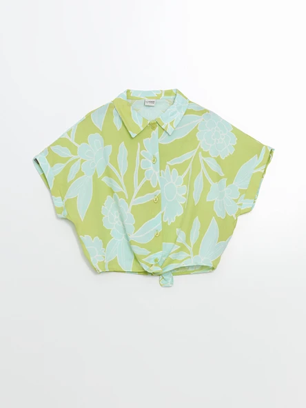 LCW Kids Yeşil Loose Fit Viskon Bağlamalı Kız Çocuk Gömlek ürün görseli 1