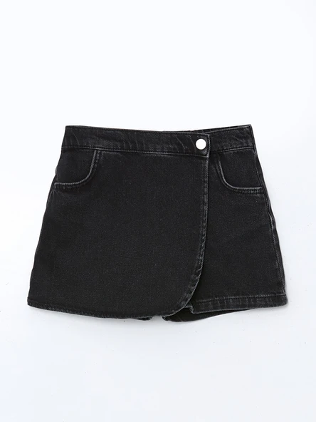 LCW Kids Siyah Beli Lastikli Kız Çocuk Jean Şort ürün görseli 1