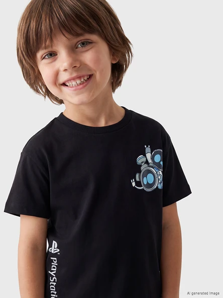 LCW Kids Siyah Bisiklet Yaka PlayStation Baskılı Erkek Çocuk Tişört ürün görseli 1