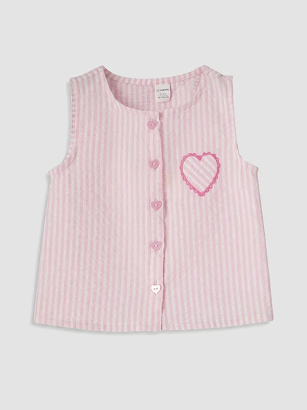 LCW Kids Pembe Kalp Nakışlı Kız Çocuk Gömlek ürün görseli 1