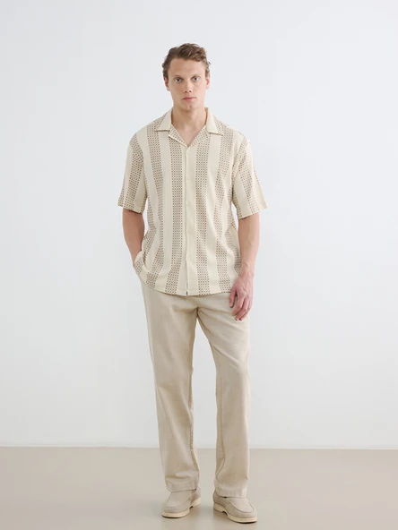 LCW Vision Bej Regular Fit Desenli Erkek Gömlek - Resim 2