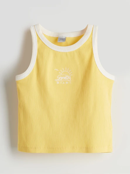 LCW Kids Sarı Bisiklet Yaka Nakışlı Kız Çocuk Atlet ürün görseli 1