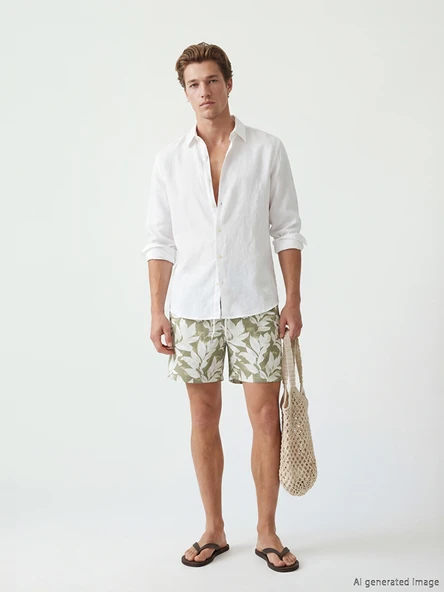 LCW SWIMWEAR Yeşil Kısa Boy Yaprak Desenli Erkek Deniz Şortu ürün görseli 1