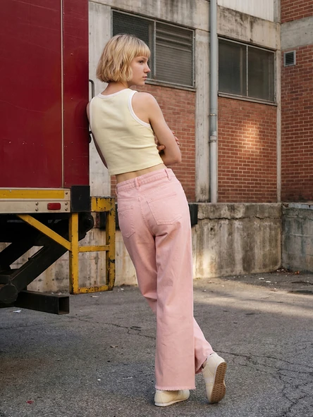 LCW Kids Pembe Wideleg Kız Çocuk Jean Pantolon ürün görseli 1
